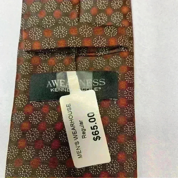 Awareness Kenneth Cole Men’s Tie 100% Silk. Brown & Orange Print. - Picture 4 of 8